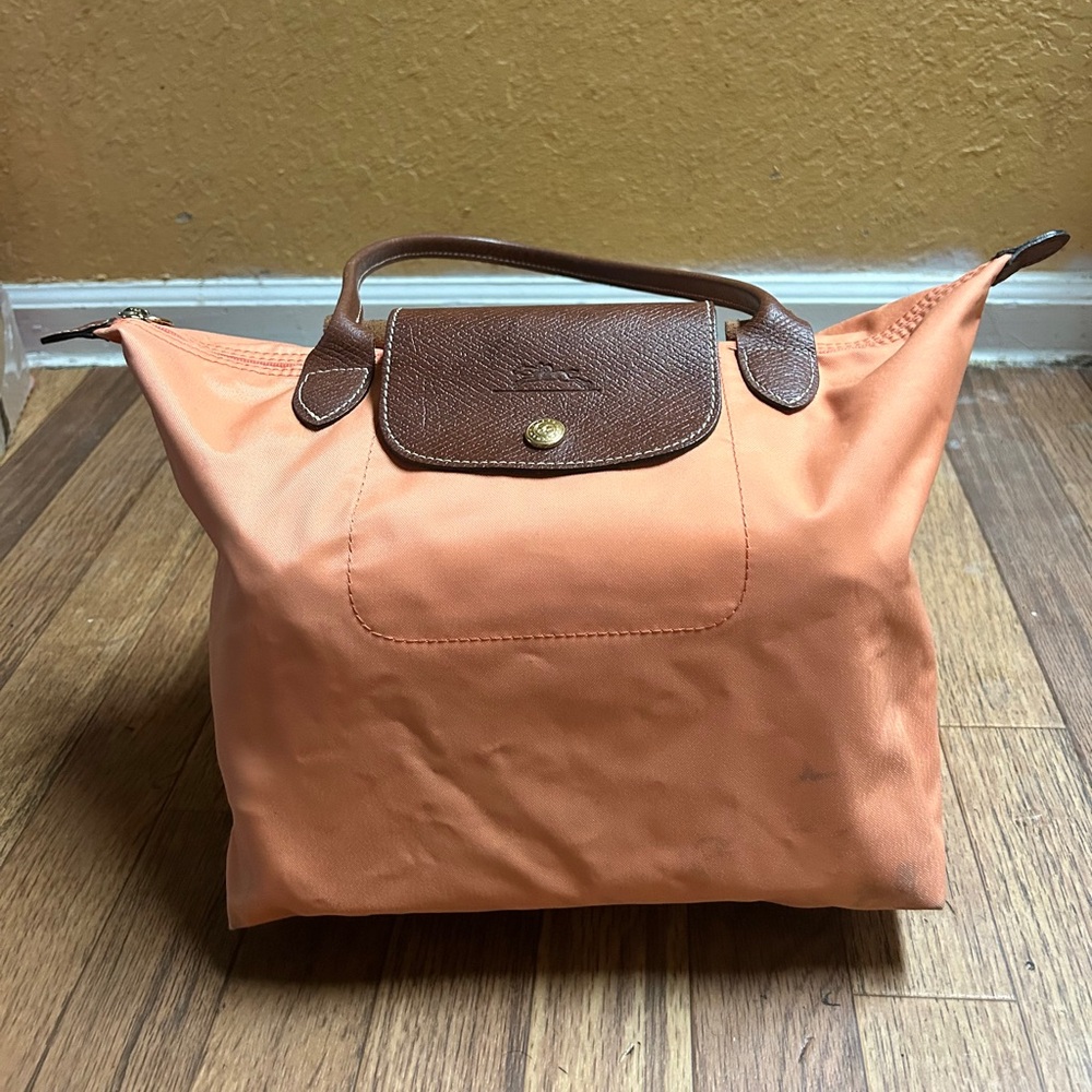 Longchamp Orange and Brown Tote Bag with Signature Leather Trim